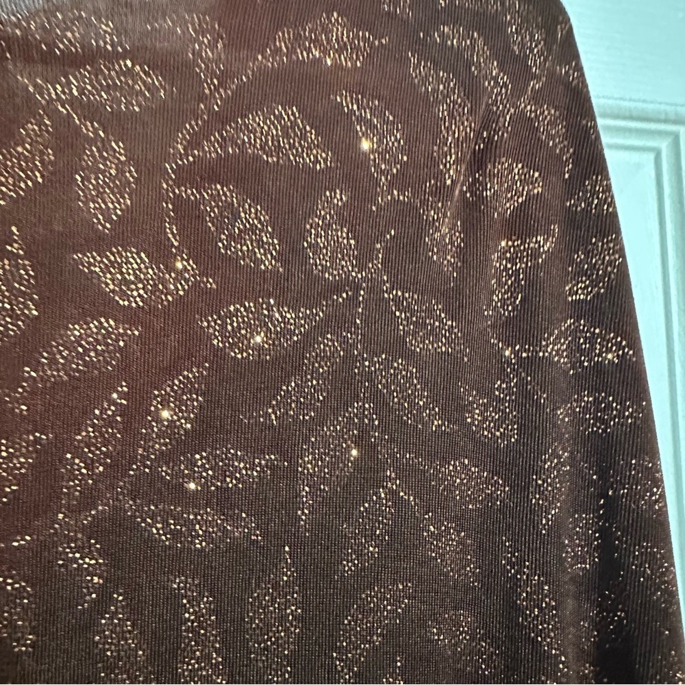 Lane Bryant Brown Metallic Leaf Print Cardigan 22/24 Plus Size Sparkle Knit - Picture 5 of 11